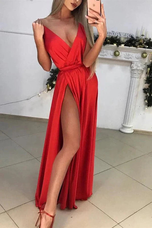 Simple Chiffon A-line Spaghetti Straps V-neck Prom Dresses Evening Gown simple gentle atmospheric and unique desi Bring summer colors to enhance whiteness by YiHuiw