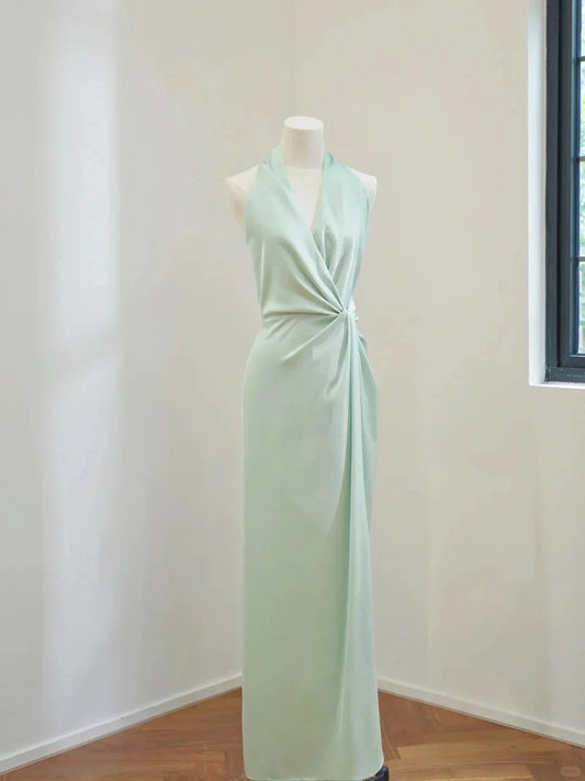 Simple Fashion Long Satin Prom Dress Evening Dress Party Dress Bridesmaid Dresses simple gentle atmospheric and unique desi Bring summer colors to enhance whiteness by YiHuiw