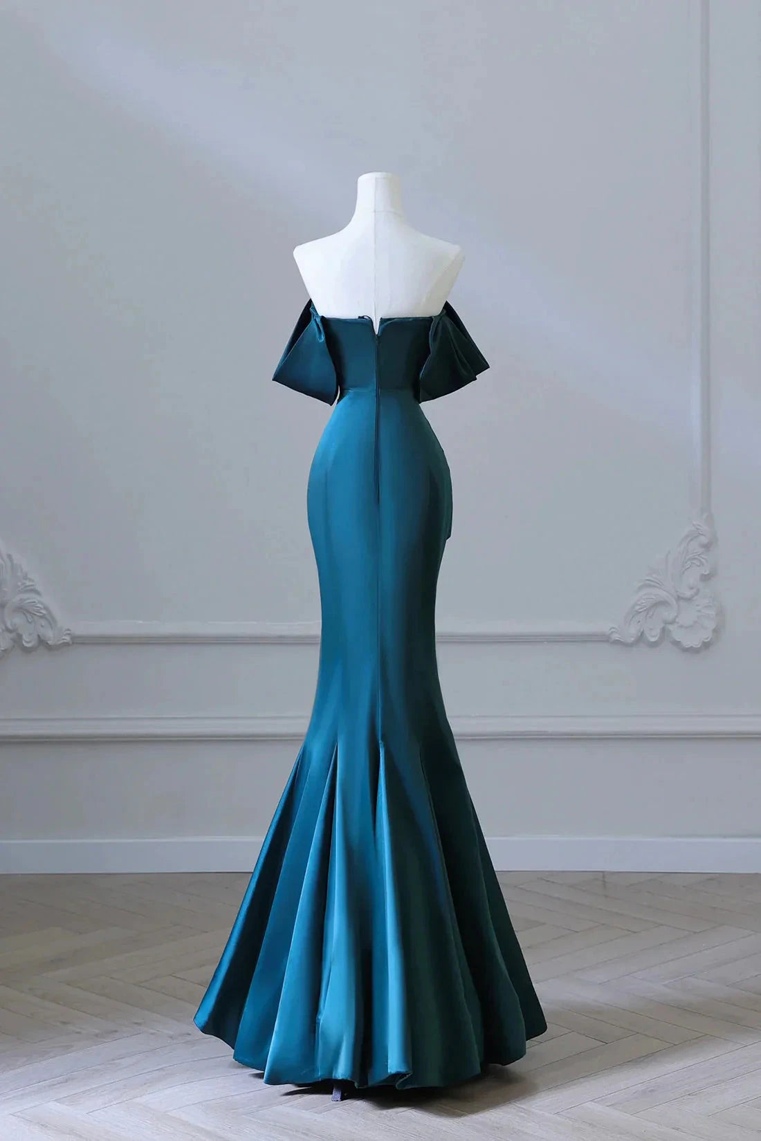 Simple Off Shoulder Satin Ink Blue Long Prom Dress Ink Blue Mermaid Formal Dress simple gentle atmospheric and unique desi Bring summer colors to enhance white by YiHuiw