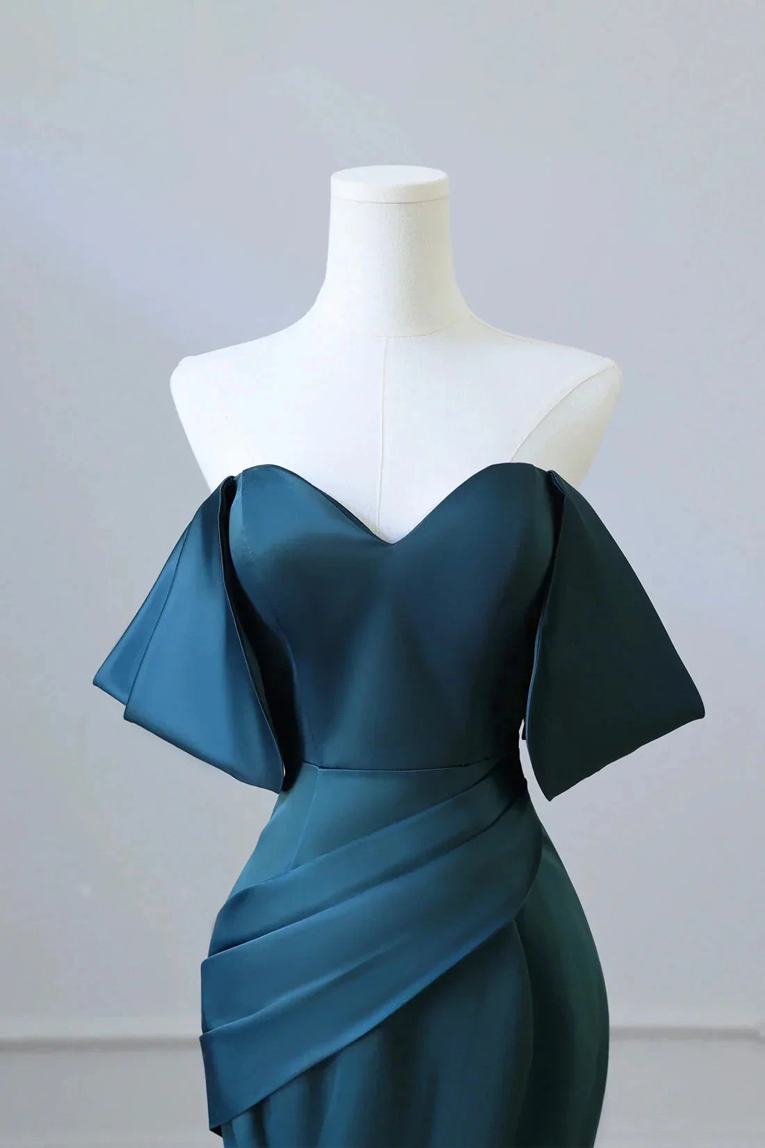 Simple Off Shoulder Satin Ink Blue Long Prom Dress Ink Blue Mermaid Formal Dress simple gentle atmospheric and unique desi Bring summer colors to enhance white by YiHuiw