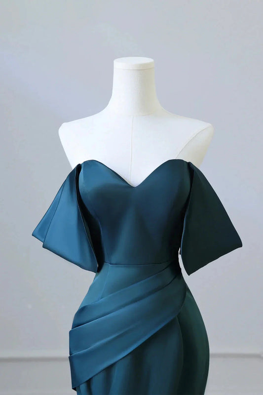 Simple Off Shoulder Satin Ink Blue Long Prom Dress Ink Blue Mermaid Formal Dress simple gentle atmospheric and unique desi Bring summer colors to enhance white by YiHuiw