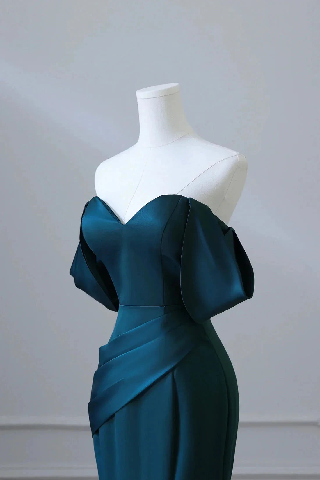 Simple Off Shoulder Satin Ink Blue Long Prom Dress Ink Blue Mermaid Formal Dress simple gentle atmospheric and unique desi Bring summer colors to enhance white by YiHuiw