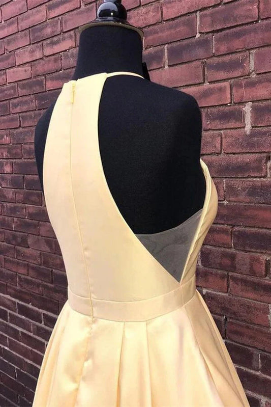 Simple Satin A-line Halter Floor-length Long Prom Dresses, Evening Dresses simple gentle atmospheric and unique desi Bring summer colors to enhance whiteness by YiHuiw
