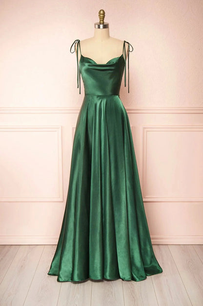 Simple Satin Long A-Line Prom Dress Spaghetti Straps Evening Dress simple gentle atmospheric and unique desi Bring summer colors to enhance whitenes by YiHuiw