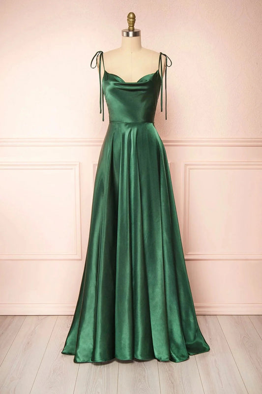 Simple Satin Long A-Line Prom Dress Spaghetti Straps Evening Dress simple gentle atmospheric and unique desi Bring summer colors to enhance whitenes by YiHuiw