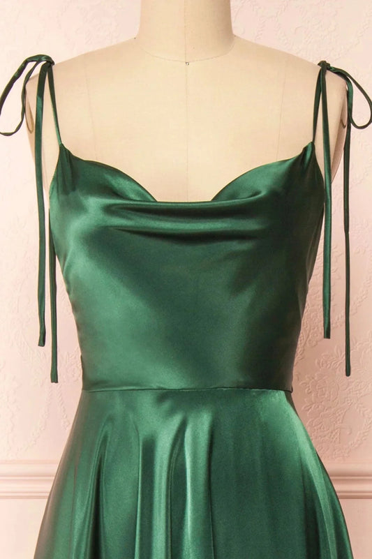 Simple Satin Long A-Line Prom Dress Spaghetti Straps Evening Dress simple gentle atmospheric and unique desi Bring summer colors to enhance whitenes by YiHuiw
