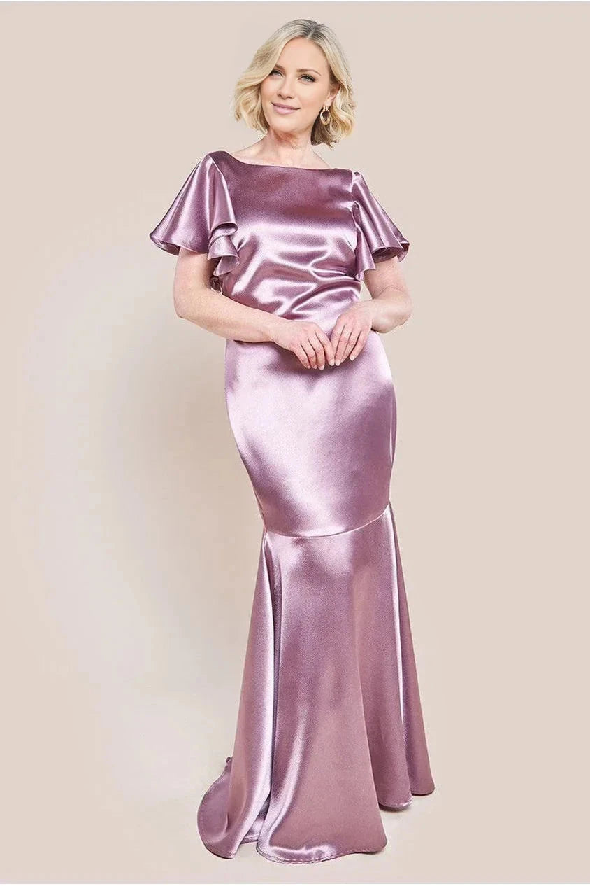 Simple Satin Square Neck Ruffled Sleeve V-Back Mermaid Floor-Length Mother of the Bride Dress by YiHuiw