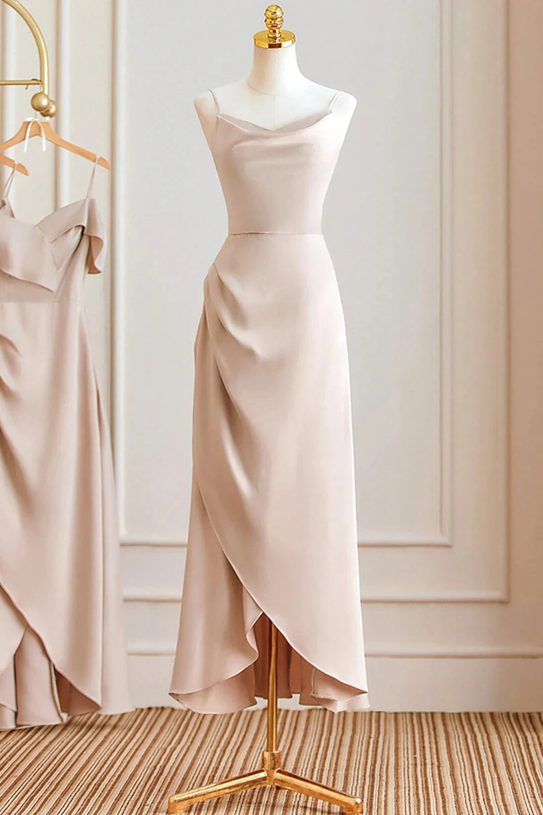 Simple Spaghetti Strap Long Prom Dresses Pink Bridesmaid Dresses simple gentle atmospheric and unique desi Bring summer colors to enhance white by YiHuiw
