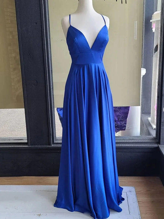 Simple blue satin long prom dress blue satin evening dress simple gentle atmospheric and unique desi Bring summer colors to enhance whitenes by YiHuiw