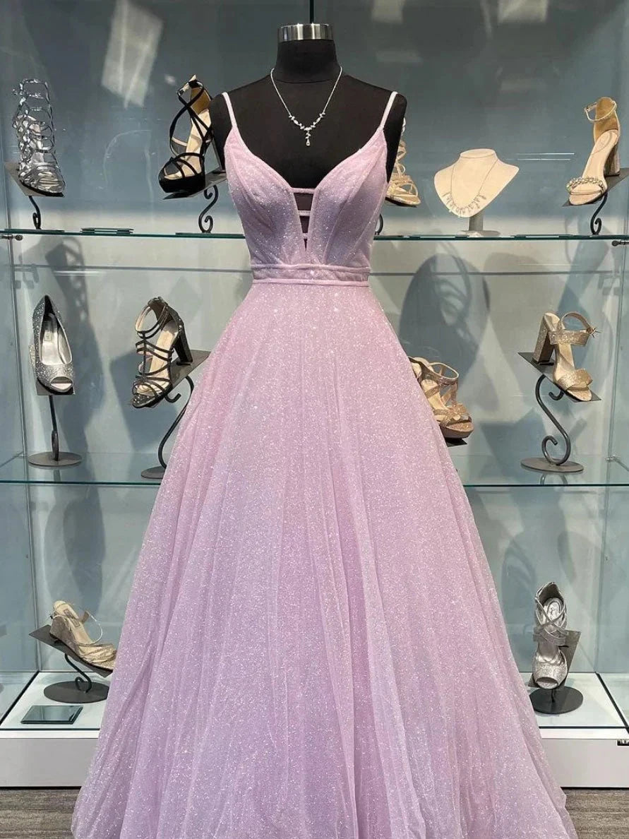 Simple purple v neck tulle long prom dress purple evening dress simple gentle atmospheric and unique desi Bring summer colors to enhance whitenes by YiHuiw