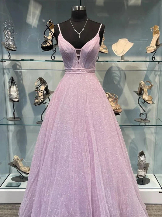 Simple purple v neck tulle long prom dress purple evening dress simple gentle atmospheric and unique desi Bring summer colors to enhance whitenes by YiHuiw