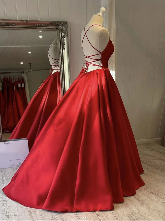 Simple red satin long prom dress red evening dress simple gentle atmospheric and unique desi Bring summer colors to enhance whitenes by YiHuiw