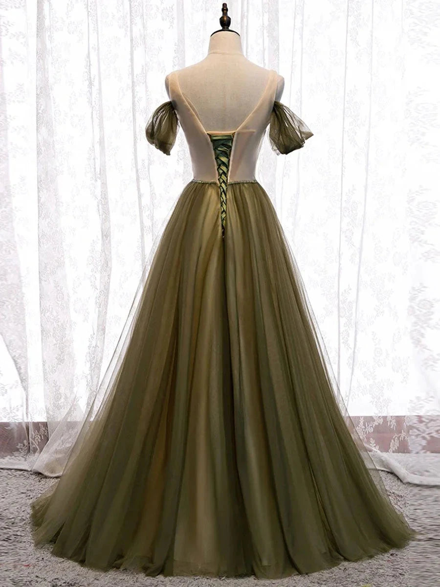 Simple sweetheart tulle green long prom dress green evening dress simple gentle atmospheric and unique desi Bring summer colors to enhance whitenes by YiHuiw