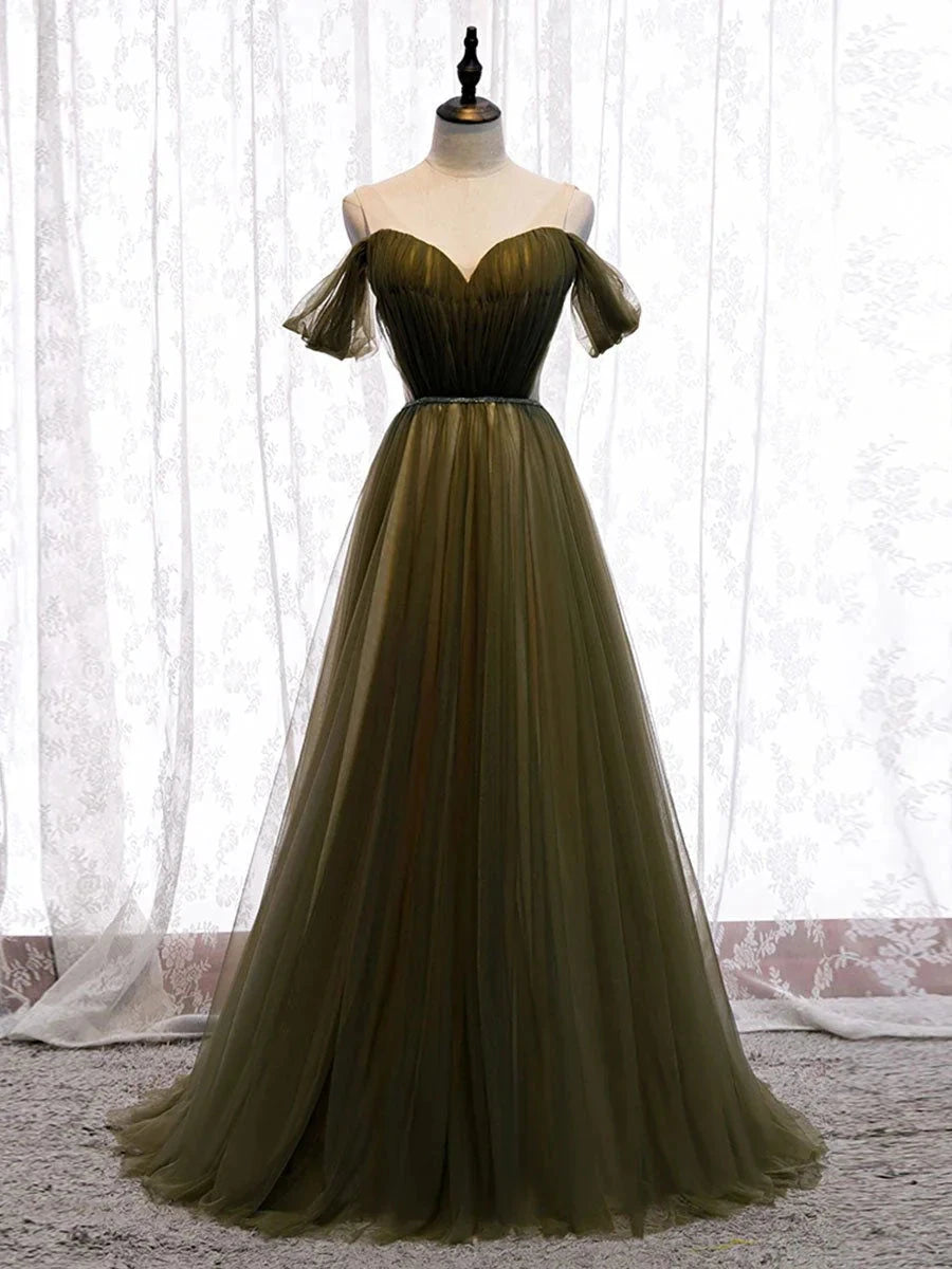 Simple sweetheart tulle green long prom dress green evening dress simple gentle atmospheric and unique desi Bring summer colors to enhance whitenes by YiHuiw