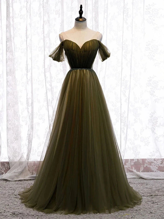 Simple sweetheart tulle green long prom dress green evening dress simple gentle atmospheric and unique desi Bring summer colors to enhance whitenes by YiHuiw