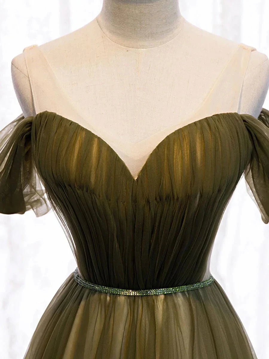 Simple sweetheart tulle green long prom dress green evening dress simple gentle atmospheric and unique desi Bring summer colors to enhance whitenes by YiHuiw