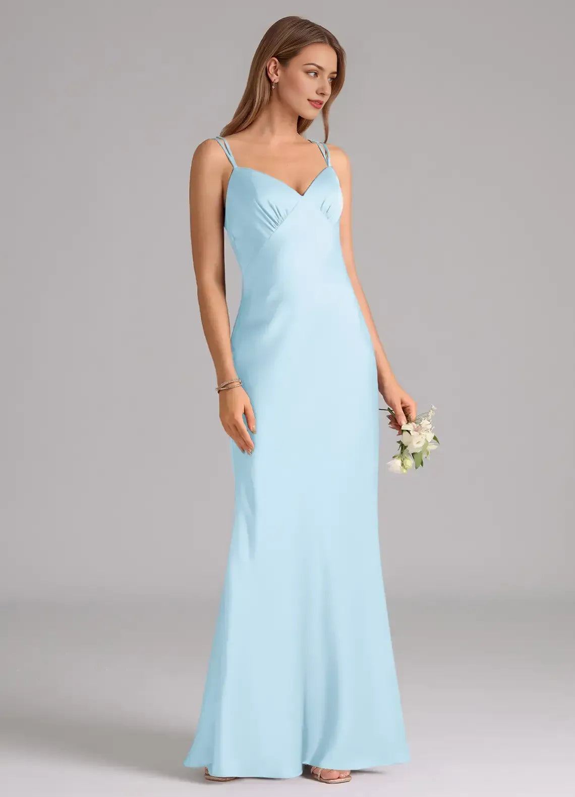 Sky Blue Mermaid Sweetheart Satin Floor-Length Wedding Dress - Yihuiw by Yihuiw
