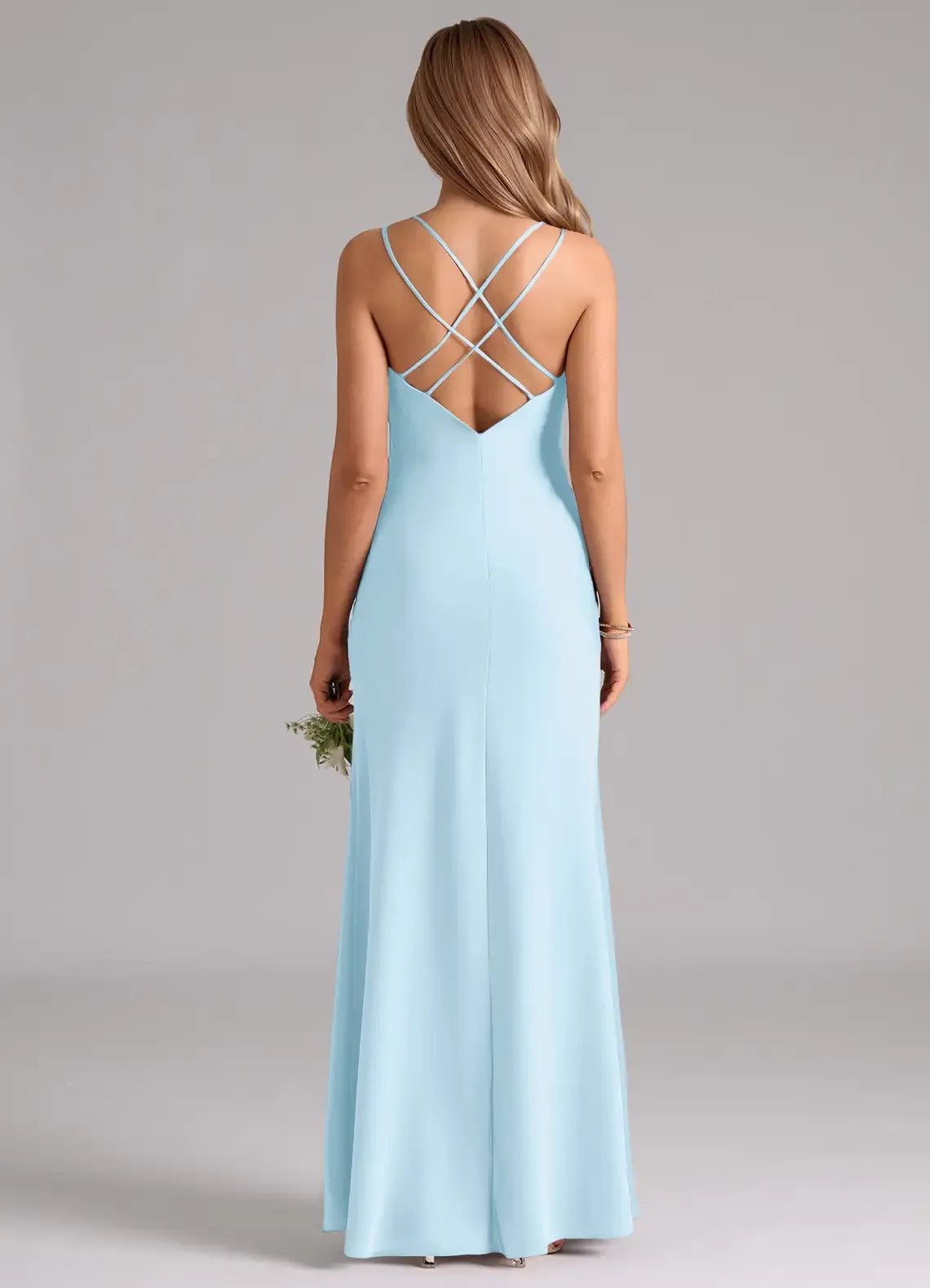 Sky Blue Mermaid Sweetheart Satin Floor-Length Wedding Dress - Yihuiw by Yihuiw