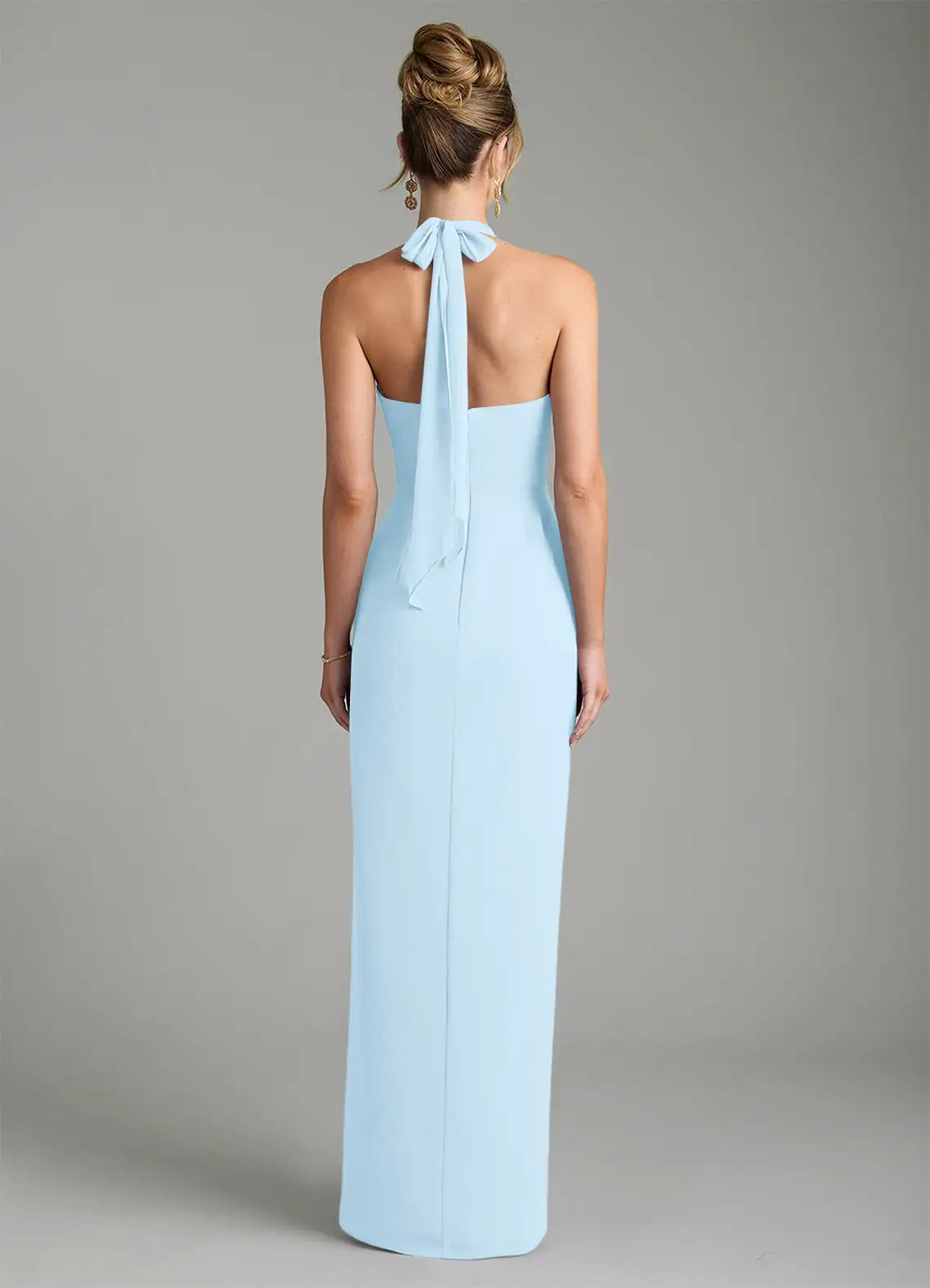Sky Blue Mermaid Halter Crepe High Slit Floor-Length Wedding Dress - Yihuiw by Yihuiw