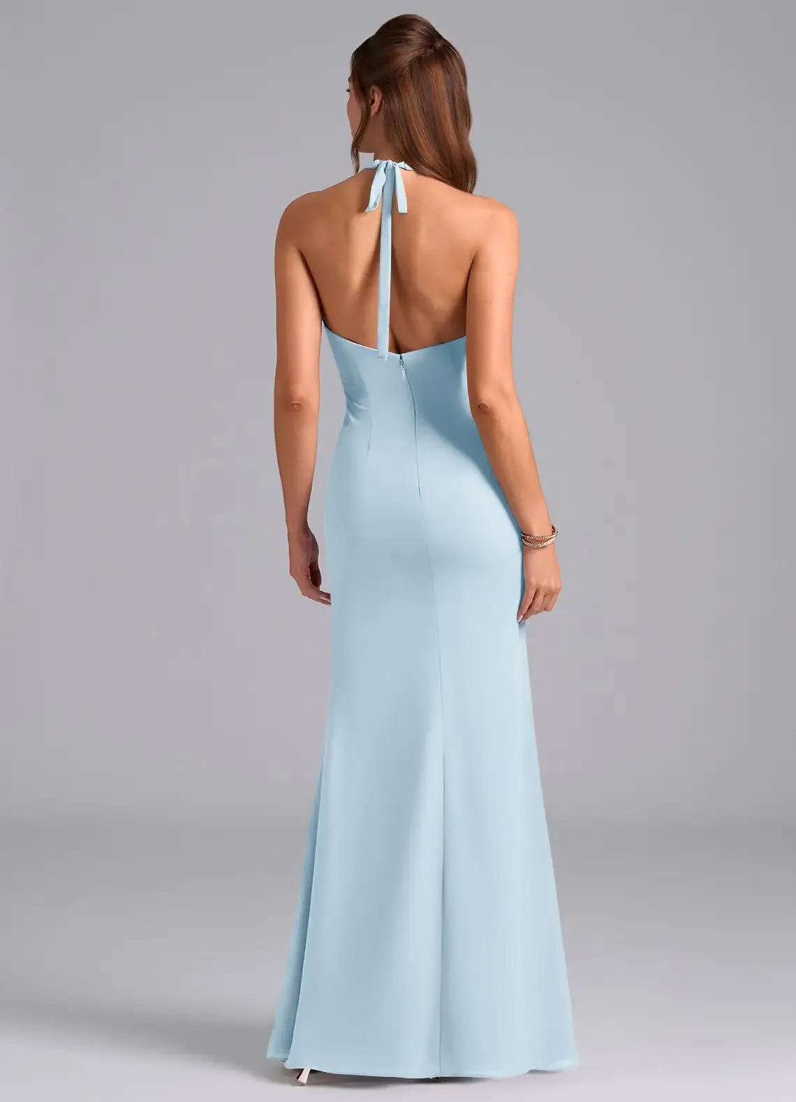 Sky Blue Mermaid Halter Chiffon Floor-Length Wedding Dress - Yihuiw by Yihuiw