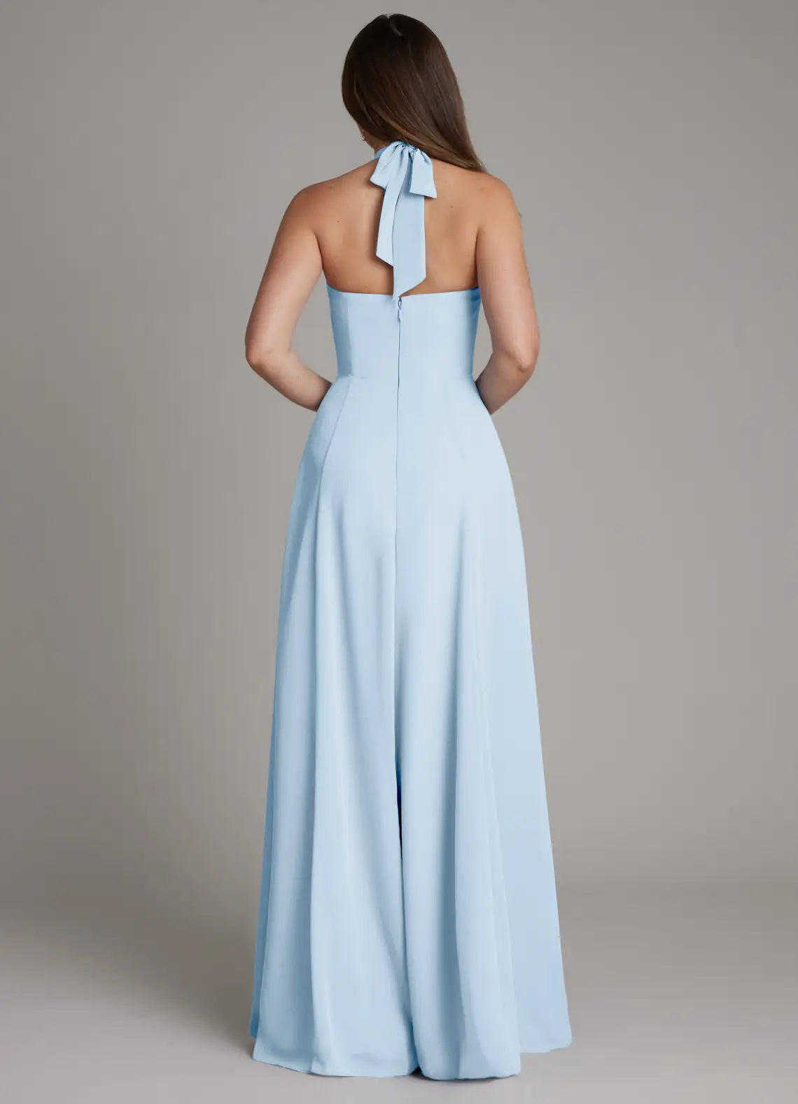 Sky Blue A-Line Halter Chiffon Floor-Length Wedding Dress - Yihuiw by Yihuiw