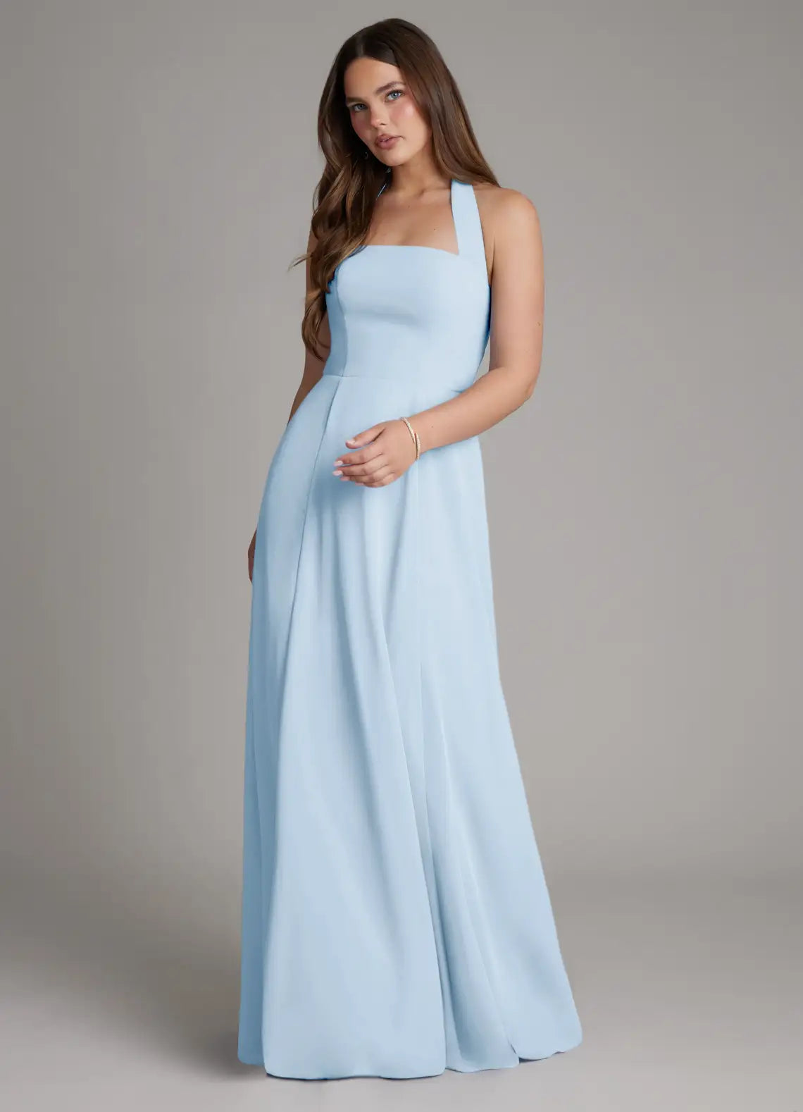 Sky Blue A-Line Halter Chiffon Floor-Length Wedding Dress - Yihuiw by Yihuiw