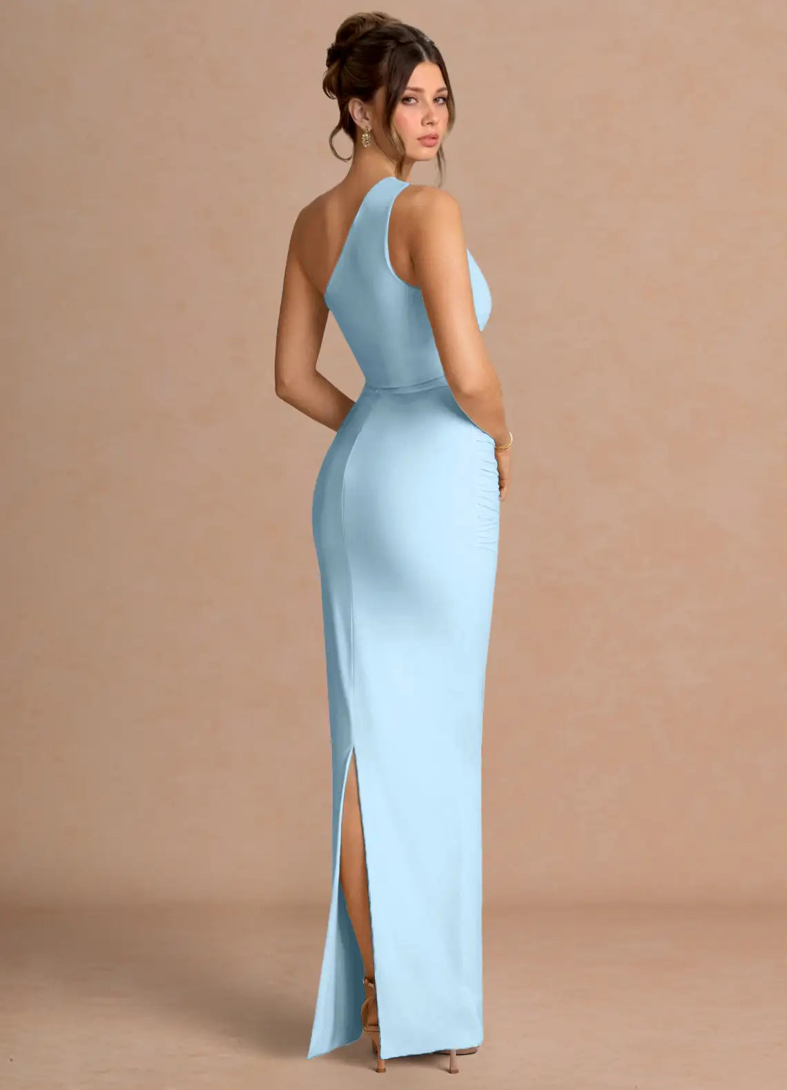 Sky Blue Mermaid One-Shoulder High Slit Floor-Length Wedding Dress - Yihuiw by Yihuiw