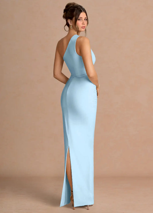 Sky Blue Mermaid One-Shoulder High Slit Floor-Length Wedding Dress - Yihuiw by Yihuiw