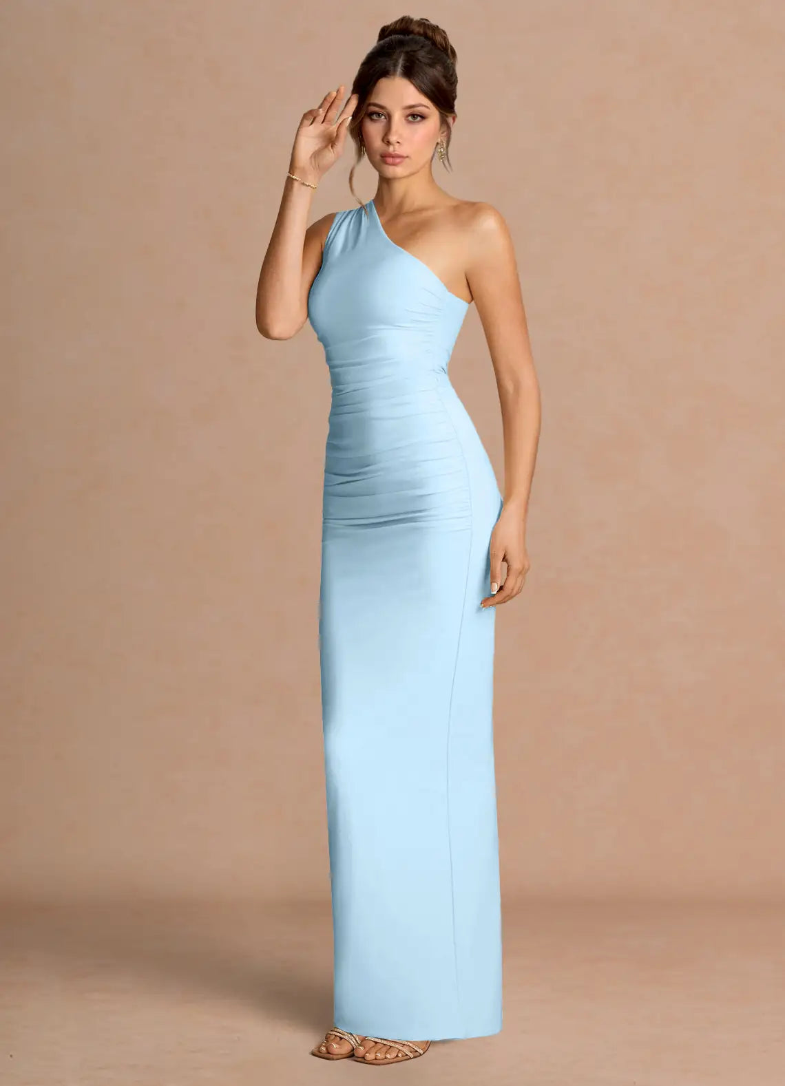 Sky Blue Mermaid One-Shoulder High Slit Floor-Length Wedding Dress - Yihuiw by Yihuiw