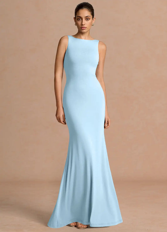 Sky Blue Mermaid Sleeveless Floor-Length Wedding Dress - Yihuiw by Yihuiw