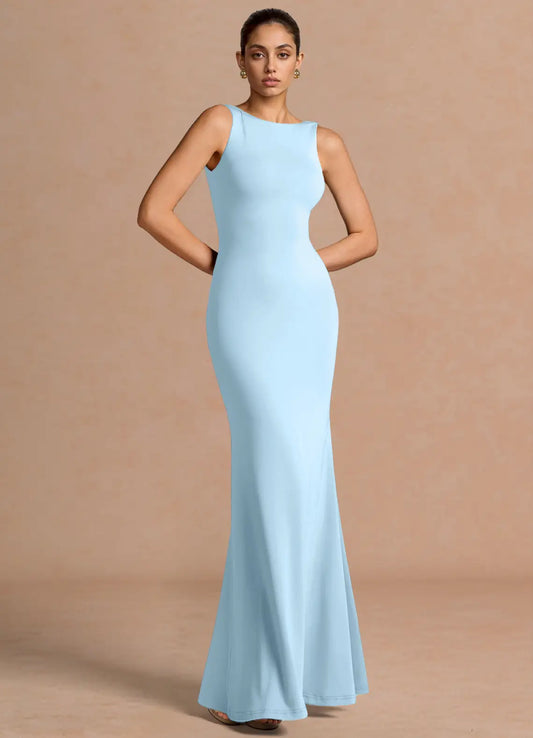 Sky Blue Mermaid Sleeveless Floor-Length Wedding Dress - Yihuiw by Yihuiw