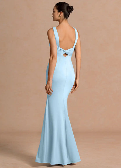 Sky Blue Mermaid Sleeveless Floor-Length Wedding Dress - Yihuiw by Yihuiw