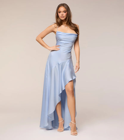 Sky Blue Spaghetti Strap Lace Lace-Up Back High Slit Floor-Length Wedding Dress - Yihuiw by Yihuiw