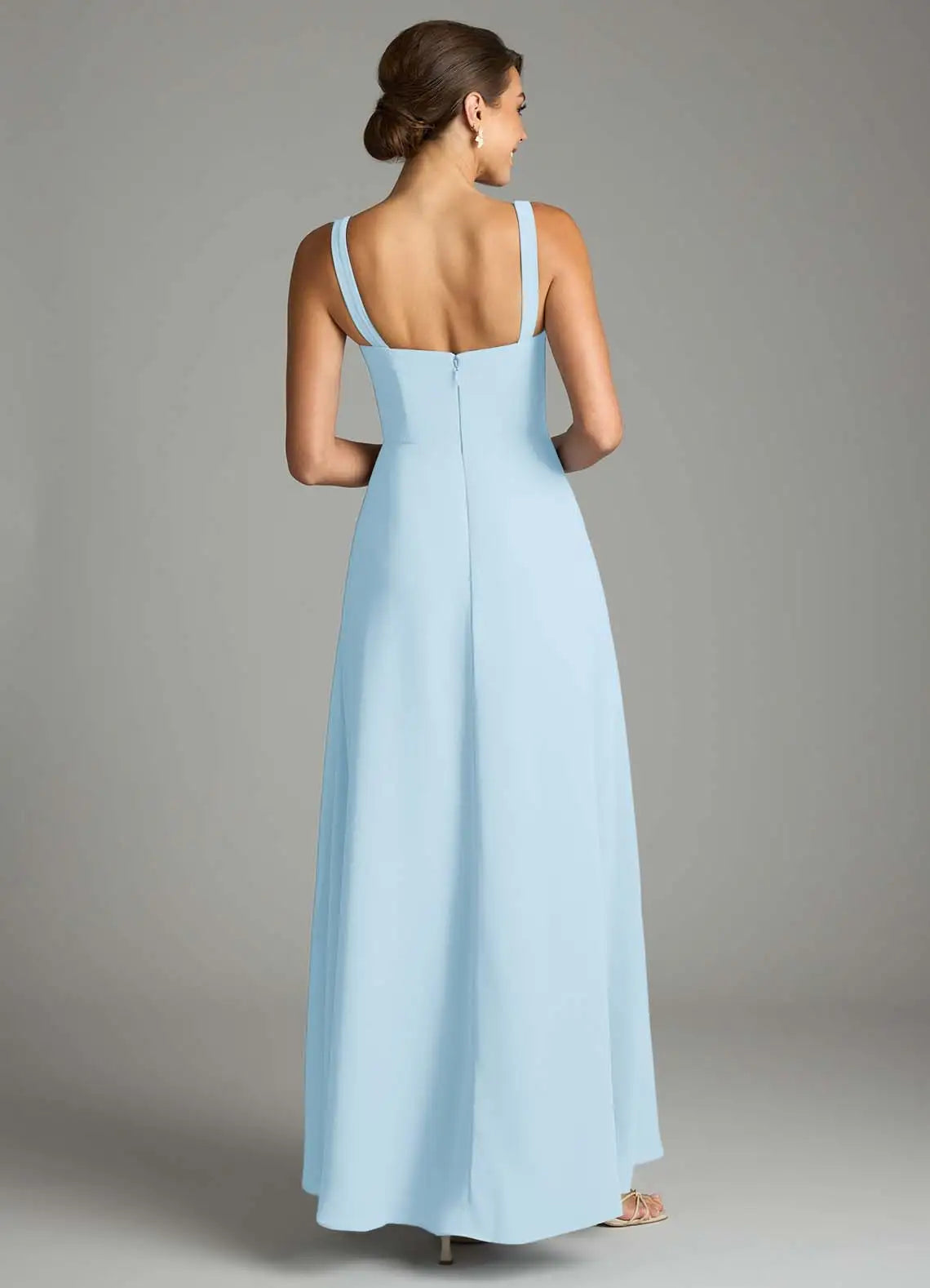 Sky Blue A-Line Square Neck Chiffon High Slit Floor-Length Wedding Dress - Yihuiw by Yihuiw