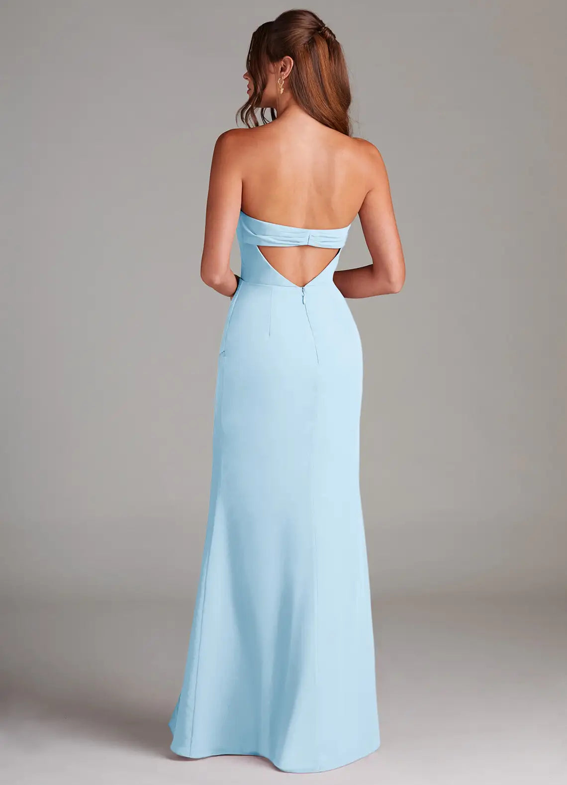 Sky Blue Mermaid Strapless Satin High Slit Floor-Length Wedding Dress - Yihuiw by Yihuiw