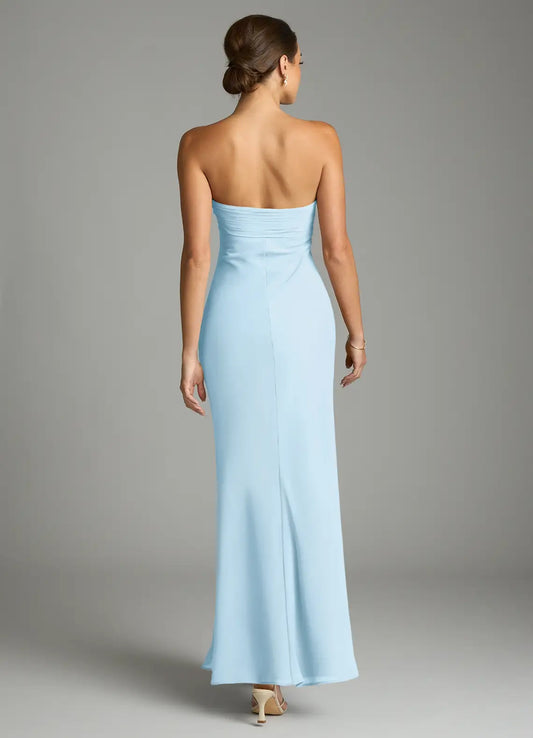 Sky Blue Mermaid Strapless Chiffon Pleated Floor-Length Wedding Dress - Yihuiw by Yihuiw