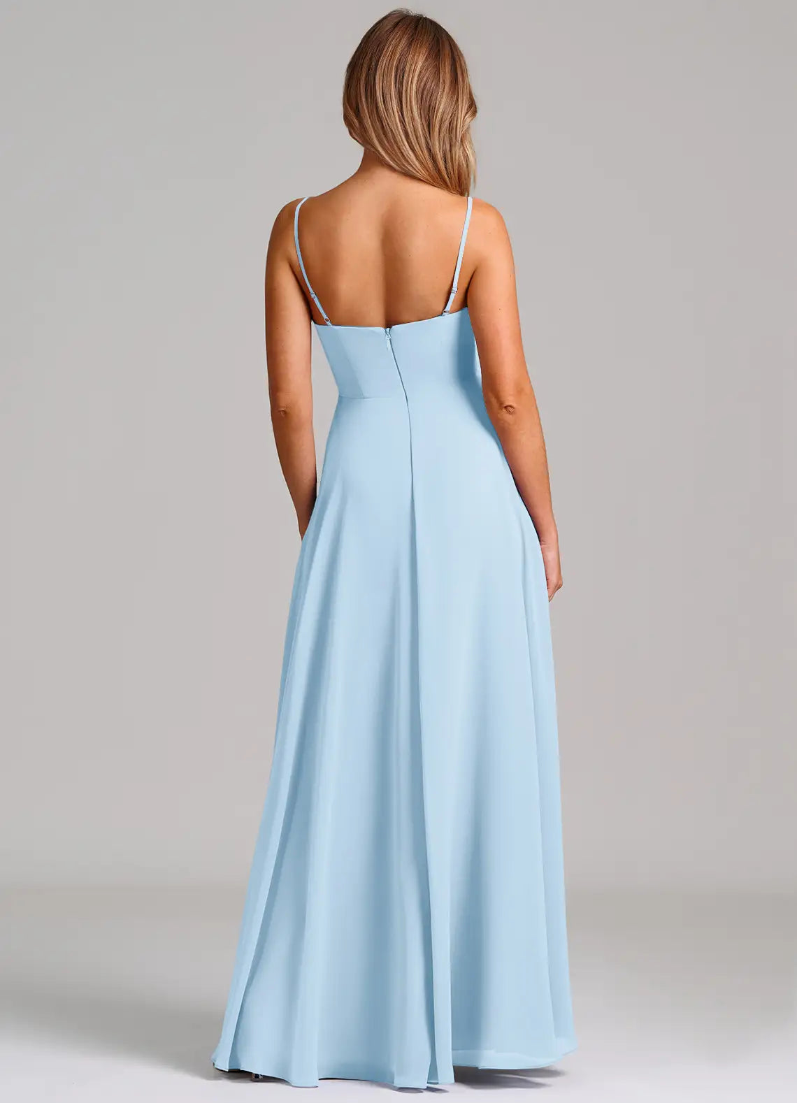 Sky Blue A-Line Cowl Neck Chiffon Floor-Length Wedding Dress - Yihuiw by Yihuiw