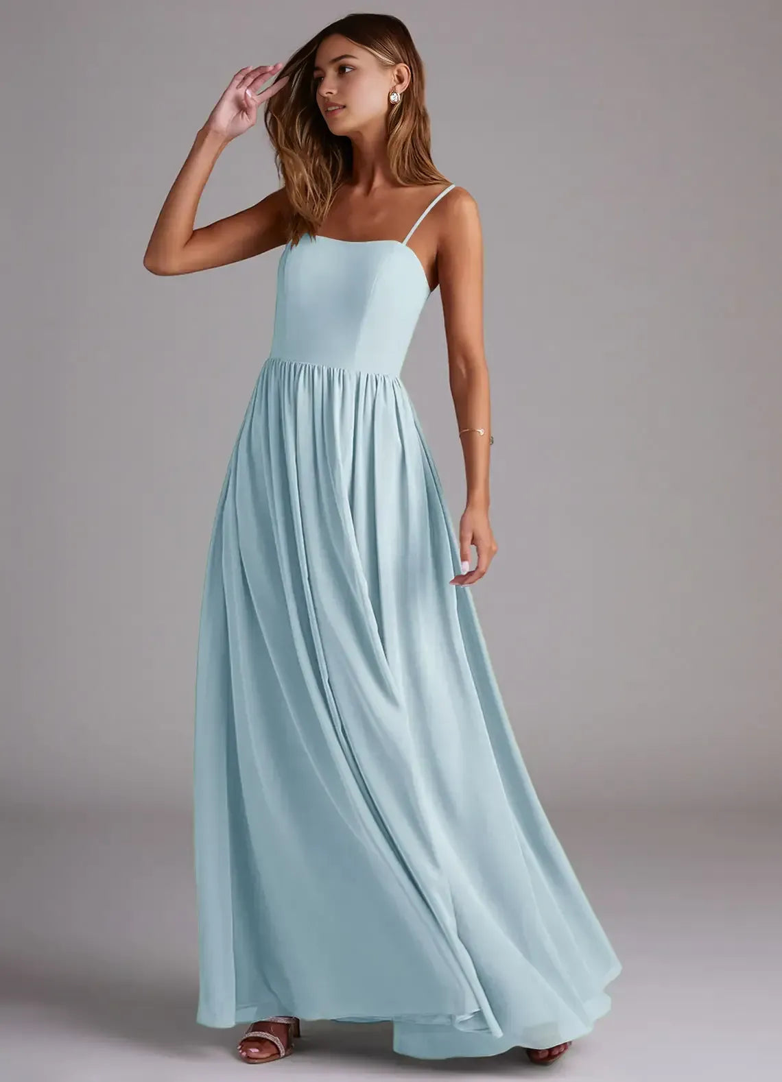 A-Line Spaghetti Strap High Slit Floor-Length Wedding Dress - Yihuiw by Yihuiw