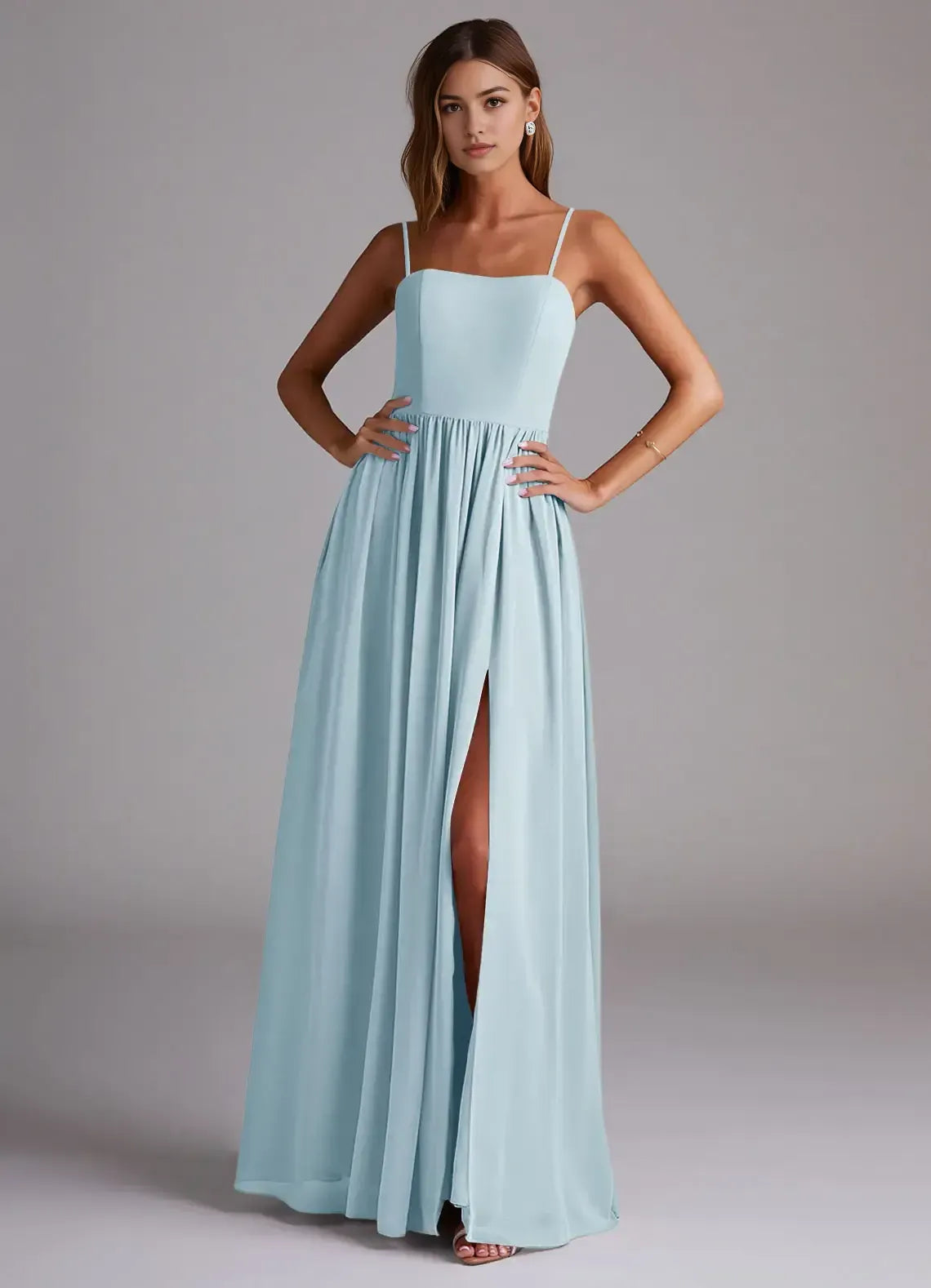 A-Line Spaghetti Strap High Slit Floor-Length Wedding Dress - Yihuiw by Yihuiw