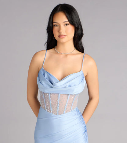 Mermaid Spaghetti Strap Satin Lace-Up Back High Slit Floor-Length Wedding Dress - Yihuiw by Yihuiw