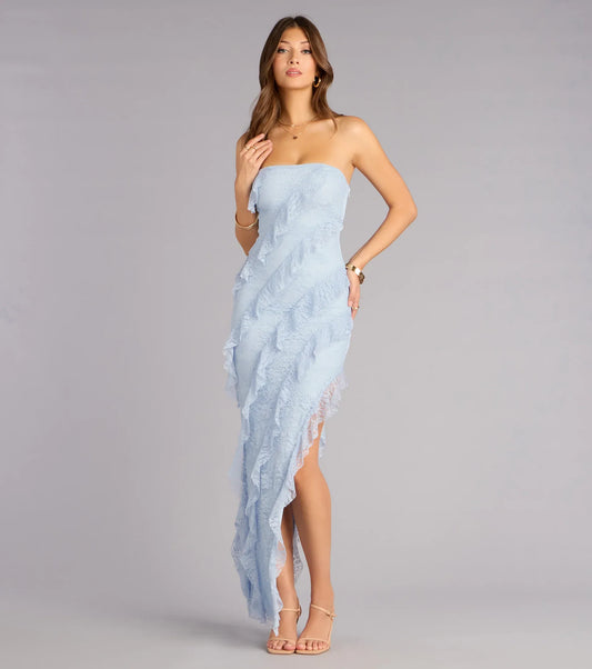 Mermaid Strapless Lace High Slit Floor-Length Wedding Dress - Yihuiw by Yihuiw