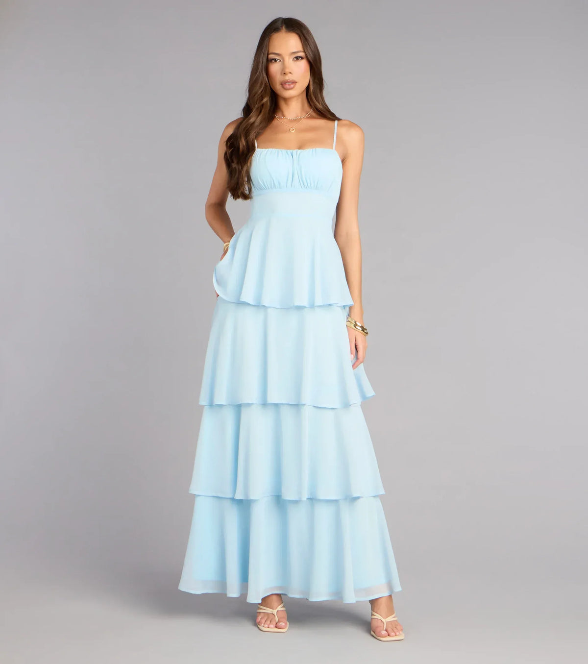 Spaghetti Strap Chiffon Ruffled Floor-Length Wedding Dress - Yihuiw by Yihuiw