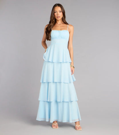 Spaghetti Strap Chiffon Ruffled Floor-Length Wedding Dress - Yihuiw by Yihuiw