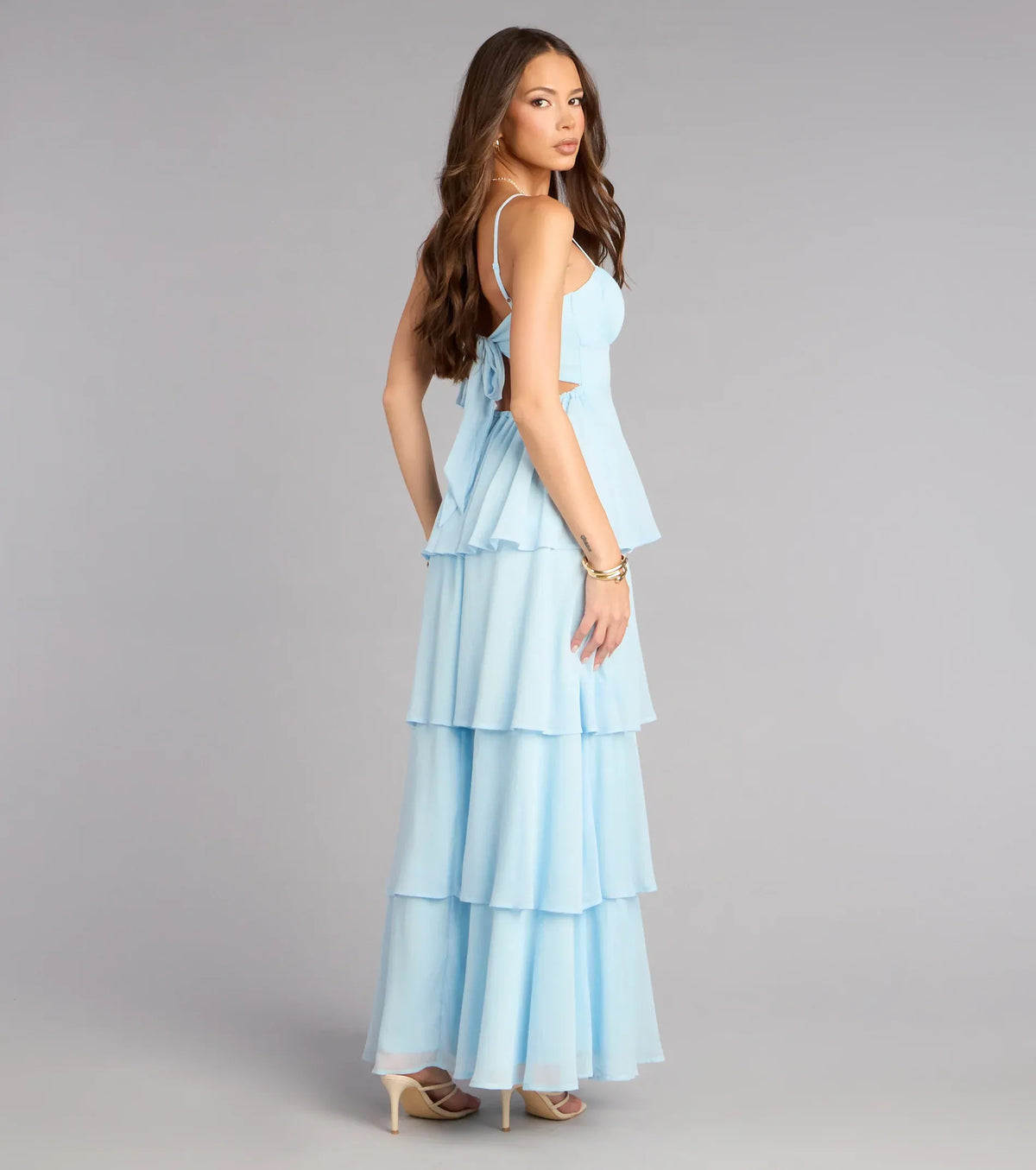 Spaghetti Strap Chiffon Ruffled Floor-Length Wedding Dress - Yihuiw by Yihuiw