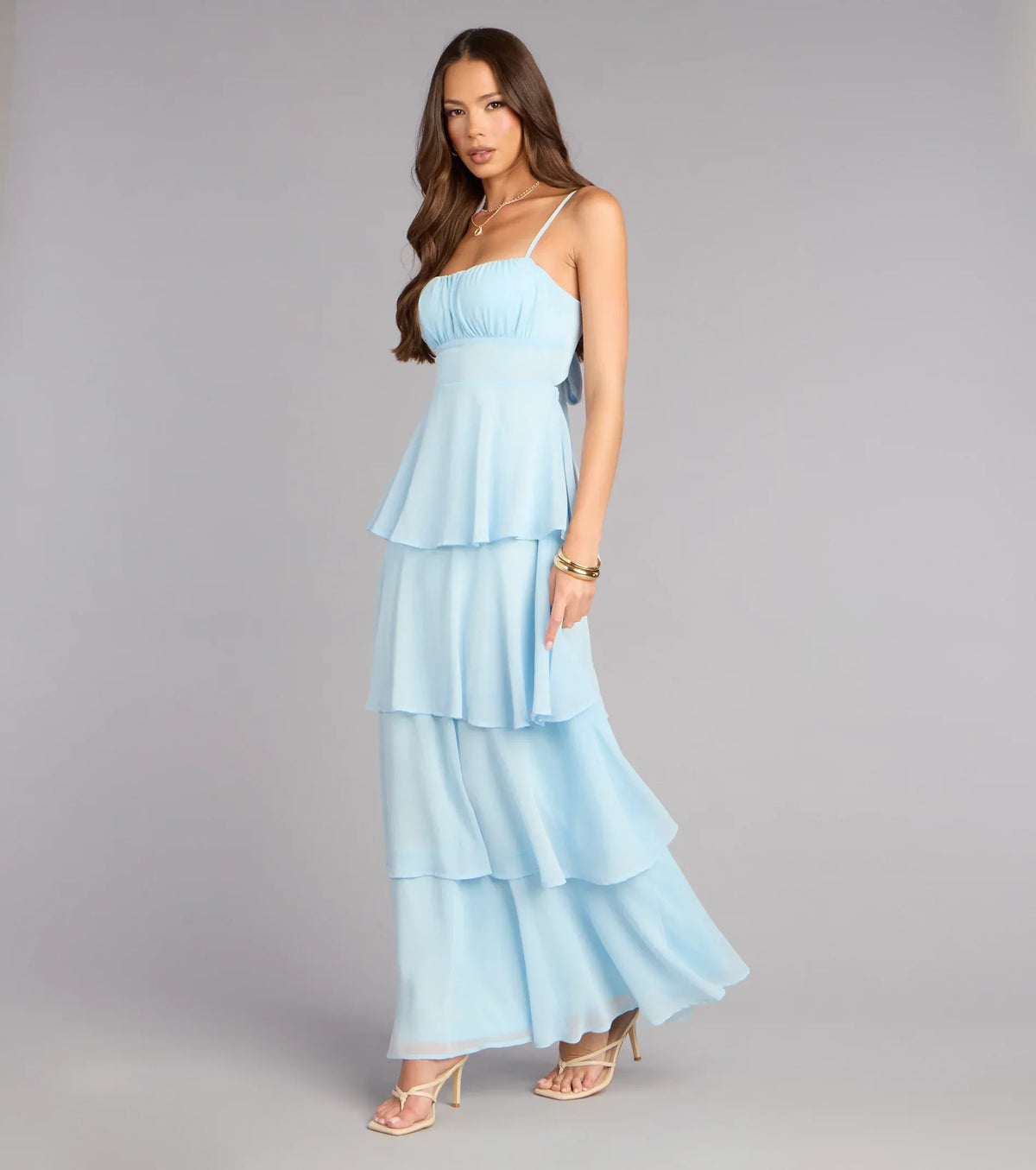 Spaghetti Strap Chiffon Ruffled Floor-Length Wedding Dress - Yihuiw by Yihuiw