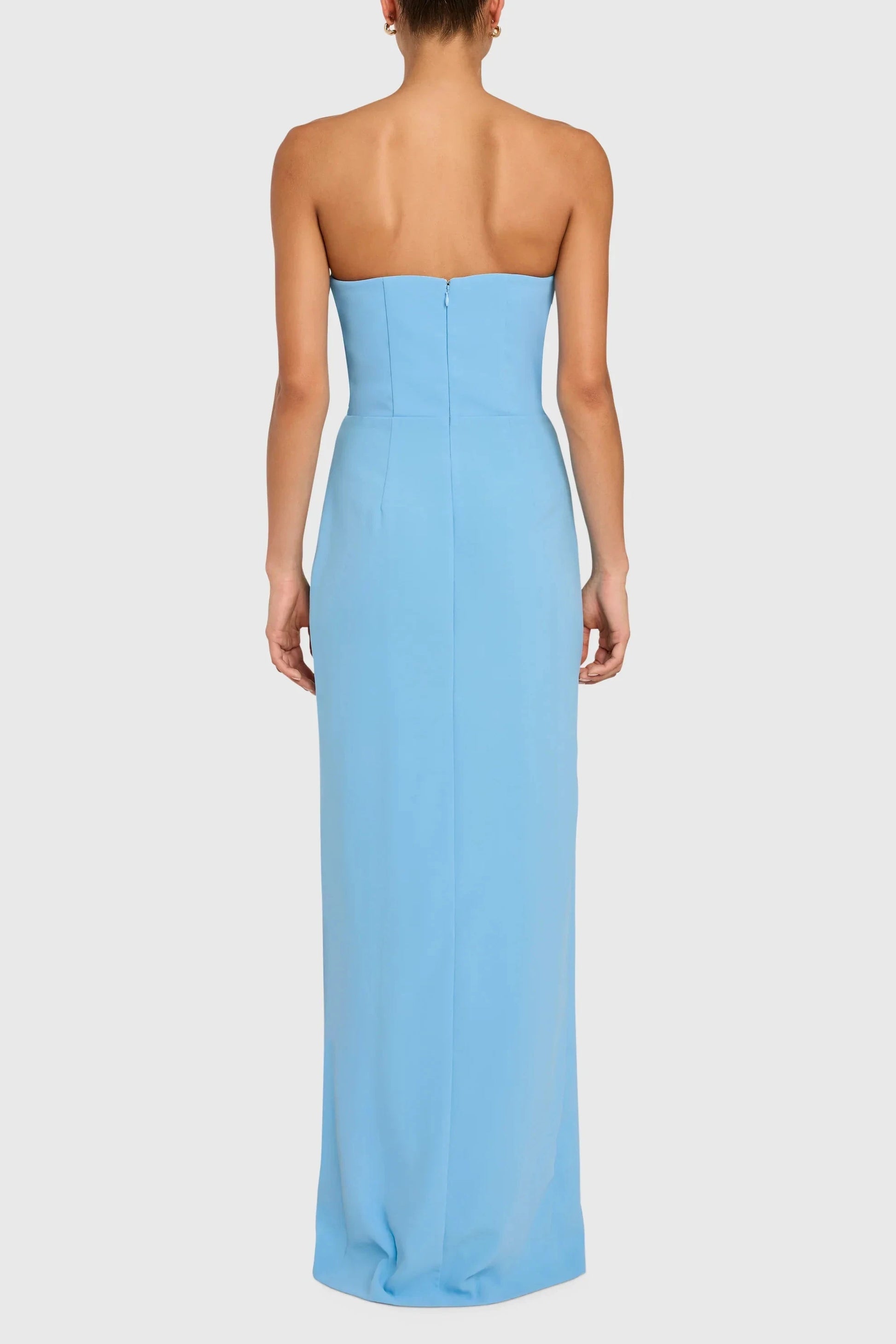 Sky Blue Strapless Prom Dresses Sweetheart High Slit Train Formal Evening Gown by JiMiss Dresses