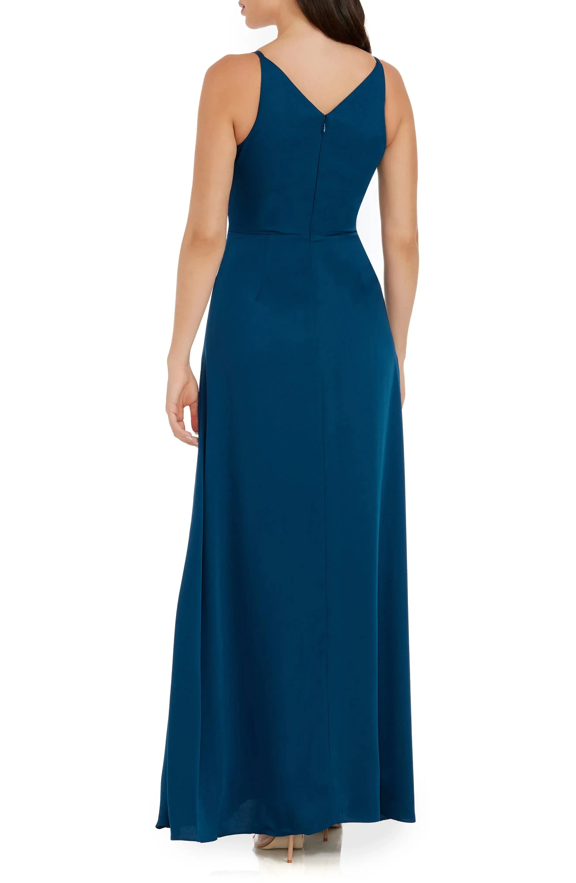 Sleek A Line Deep V Neck Spaghetti Strap Zipper Back Floor Length For Women Evening Dress by YiHuiw