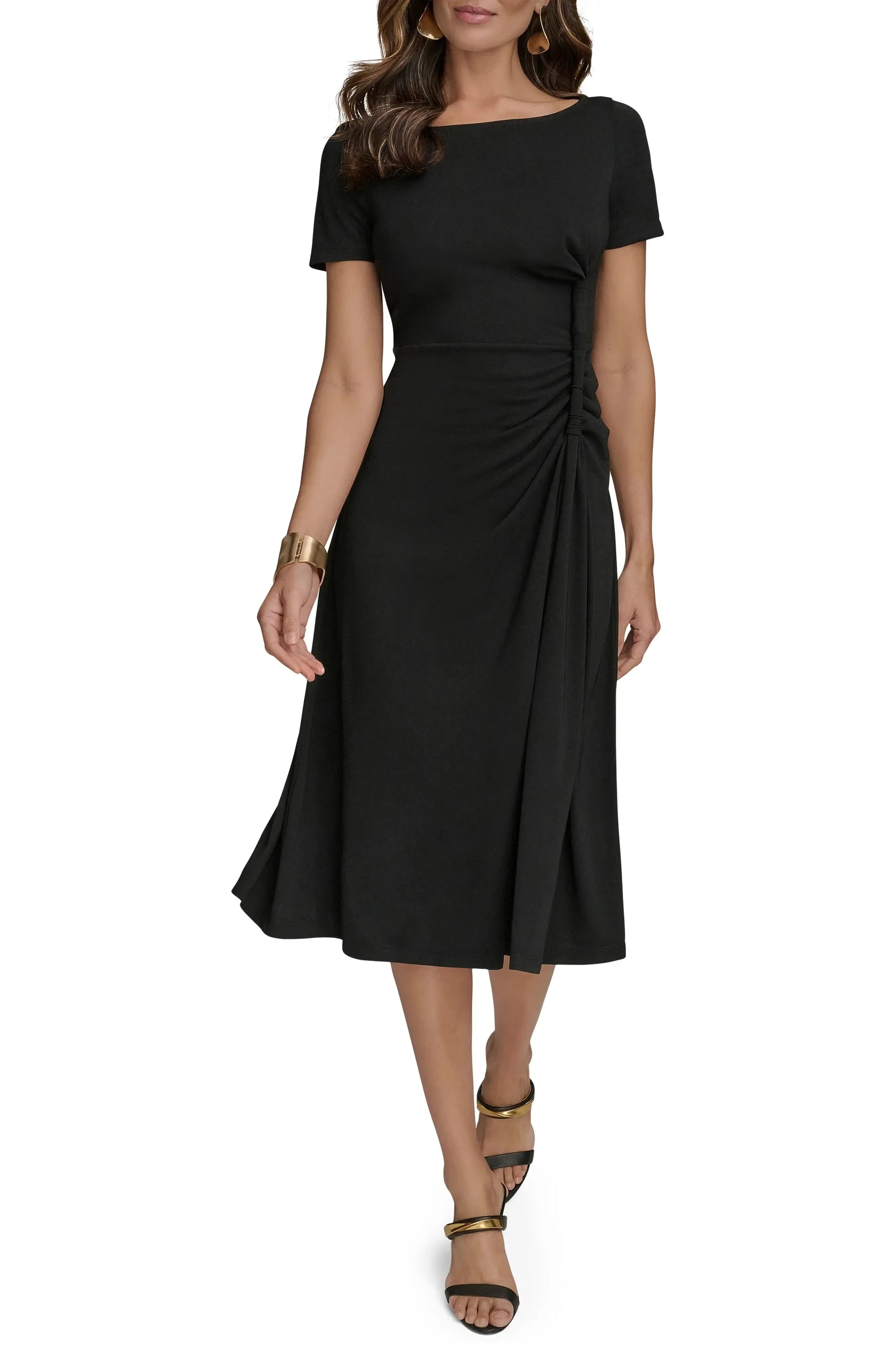 Sleek A-Line Scoop Neck Short Sleeve Solid Back Midi Hot Sale Prom Dress by YiHuiw