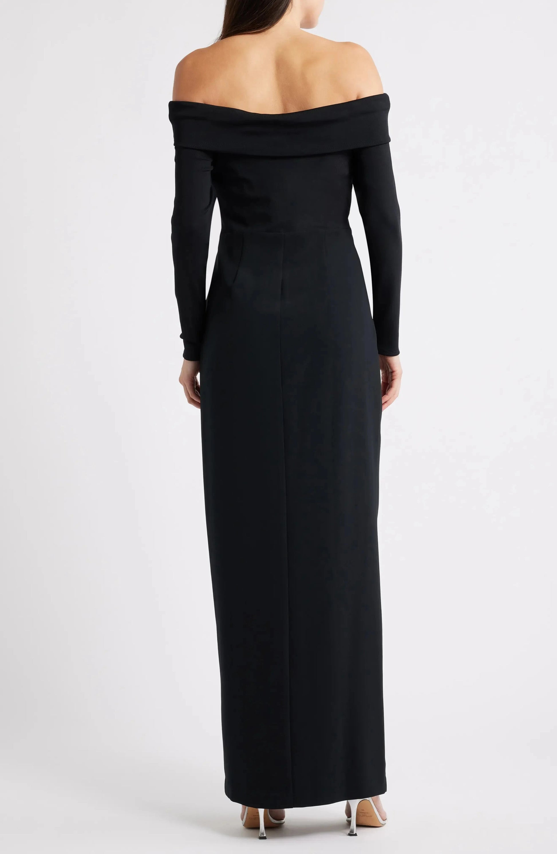 Sleek Column Off Shoulder Long Sleeve Twist Waist Maxi Evening Dress by YiHuiw