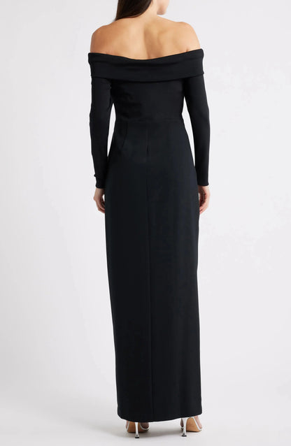 Sleek Column Off Shoulder Long Sleeve Twist Waist Maxi Evening Dress by YiHuiw